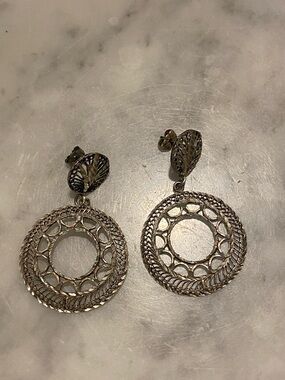 Sterling rare Filigree Circle Drop Earrings - Women Jewelry